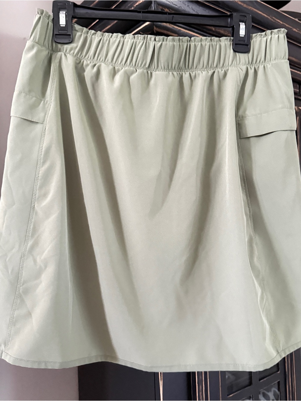RBX Light Sage Elastic-Waist Skort with Flap Pockets, Size Large
